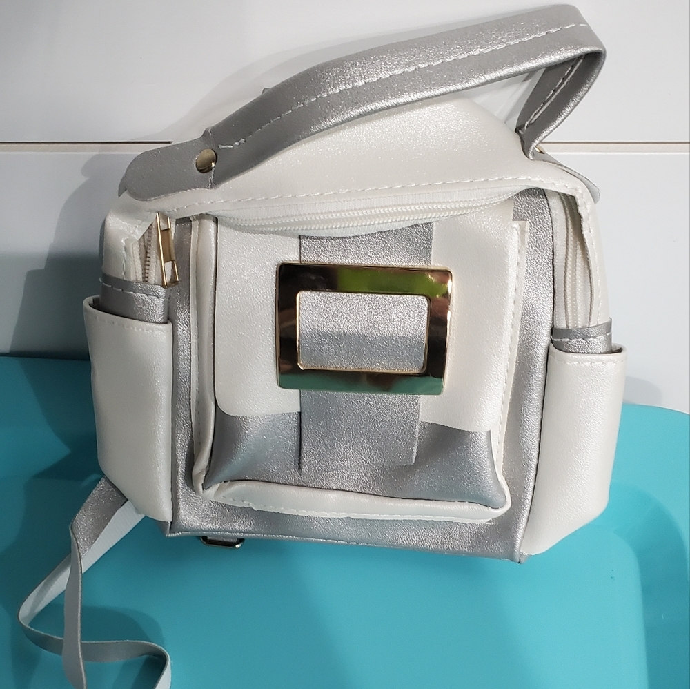 Stylish White and Silver Backpack